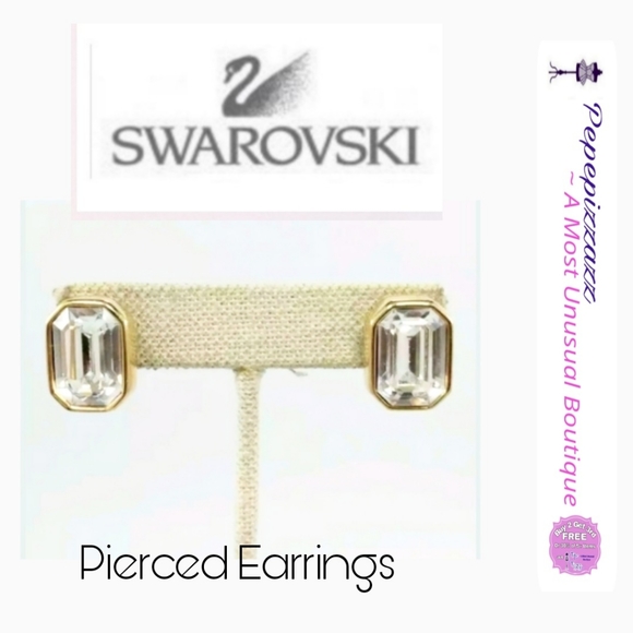 Swarovski Jewelry - GENUINE SIGNED SWAROVSKY 🦢 PIERCED EARRINGS gold ✨️